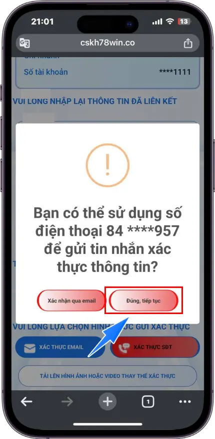 Bước 4 : Chọn Đúng , tiếp tục